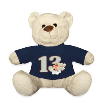 13th Birthday Fox Flowers - Teddy Bear - french navy - Front