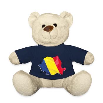 Drapeau de la Roumanie sur la carte de la Roumanie - Nounours - bleu marine - Devant