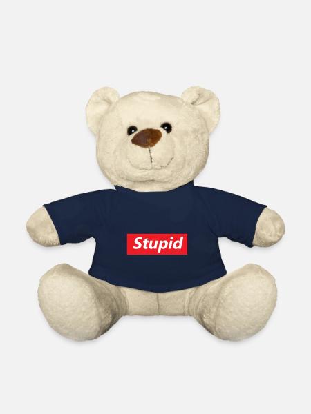 Stupid Bold Red Block Text - Teddy Bear - french navy