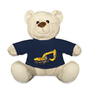 Yellow excavator, backhoe, industry - Teddy Bear - french navy - Front