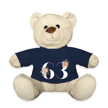 63e anniversaire fleuris (Cadeau de 63 ans) - Nounours - bleu marine - Devant