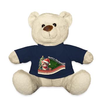 Meowy Christmas - Cute Kitten with Xmas Tree - Teddy Bear - french navy - Front