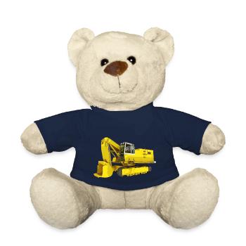 Yellow excavator, backhoe, industry - Teddy Bear - french navy - Front