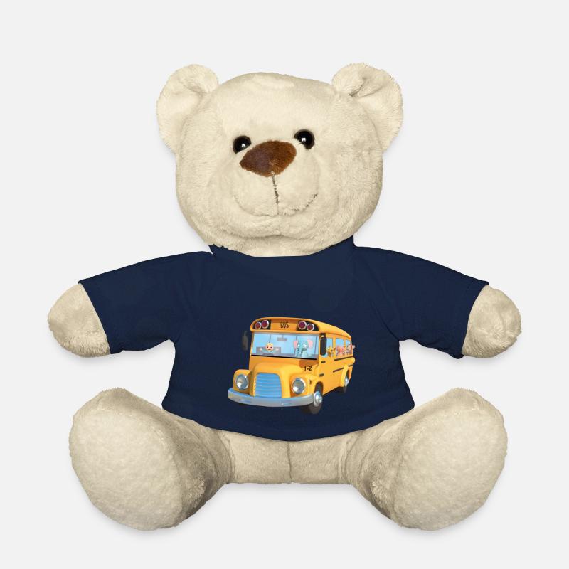 Bus yellow animals school - Teddy Bear - french navy