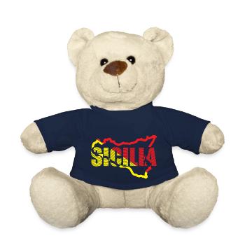 T-shirts souvenirs sicile, conception de carte - Nounours - bleu marine - Devant