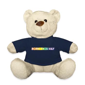 born this way weiße Schrift auf Regenbogen - Teddy - French Navy - Vorne