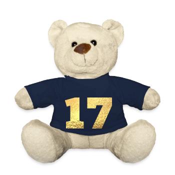 Number 17 Gold Glitter - 17th Anniversary - Teddy Bear - french navy - Front