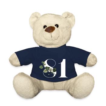 Numéro 81 floral vert - 81e anniversaire floral - Nounours - bleu marine - Devant