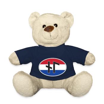 NL (Nederland) autocollant de code de pays runique - Nounours - bleu marine - Devant