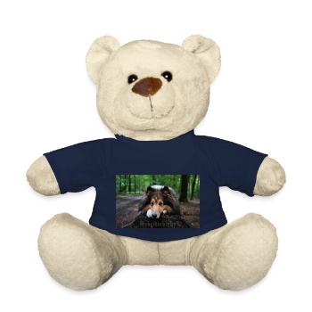Cute dog, cute sheltie on tree trunk - Teddy Bear - french navy - Front