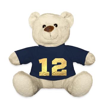 Number 12 Gold Glitter - 12th Anniversary - Teddy Bear - french navy - Front