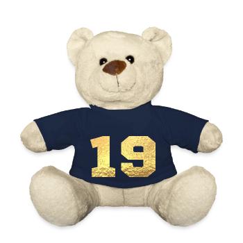 Number 19 Gold Glitter - 19th Anniversary - Teddy Bear - french navy - Front