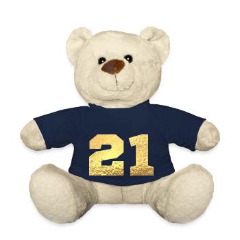Number 21 Gold Glitter - 21st Anniversary - Teddy Bear - french navy - Front