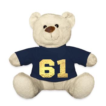 Number 61 Gold Glitter - 61st Anniversary - Teddy Bear - french navy - Front