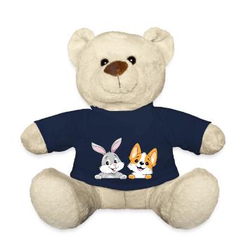 Lapin souriant et chien corgi - Nounours - bleu marine - Devant