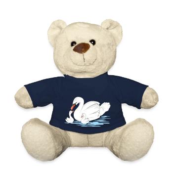 White swan mom and her two babies - Teddy Bear - french navy - Front