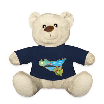 Etna panorama on the map of Sicily - Teddy Bear - french navy - Front