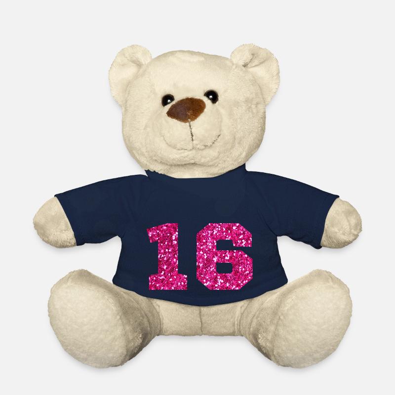 Numéro 16 paillettes rose - 16e anniversaire - Nounours - bleu marine