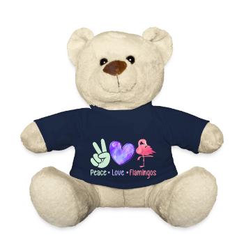 Paix Amour Flamants roses Oiseau Rose Mignon - Nounours - bleu marine - Devant