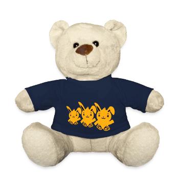 3 lapins trois amis équipe équipage agitant assis mignon - Nounours - bleu marine - Devant