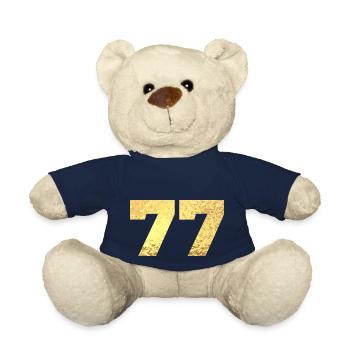 Number 77 Gold Glitter - 77th Anniversary - Teddy Bear - french navy - Front
