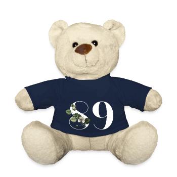 Number 89 Floral Green - 89th Floral Birthday - Teddy Bear - french navy - Front