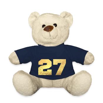 Numéro 27 paillettes doré - 27e anniversaire - Nounours - bleu marine - Devant