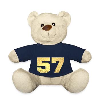 Number 57 Gold Glitter - 57th Anniversary - Teddy Bear - french navy - Front