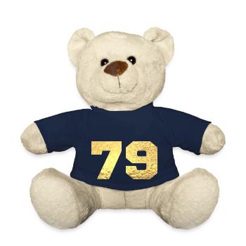 Number 79 Gold Glitter - 79th Anniversary - Teddy Bear - french navy - Front