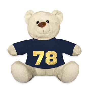 Number 78 Gold Glitter - 78th Anniversary - Teddy Bear - french navy - Front