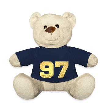 Number 97 Gold Glitter - 97th Anniversary - Teddy Bear - french navy - Front