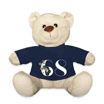 Number 68 Floral Green - 68th Floral Birthday - Teddy Bear - french navy - Front