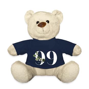 Number 99 Floral Green - 99th Floral Birthday - Teddy Bear - french navy - Front