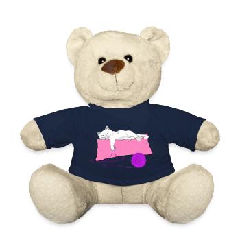 Schlafshirt Katze auf Kissen mit Wollknäuel - Teddy - French Navy - Vorne