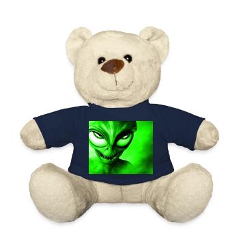 Alien with Sharp Teeth Design - Green - Teddy Bear - french navy - Front
