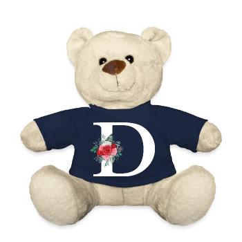Red Floral Letter D - Teddy Bear - french navy - Front