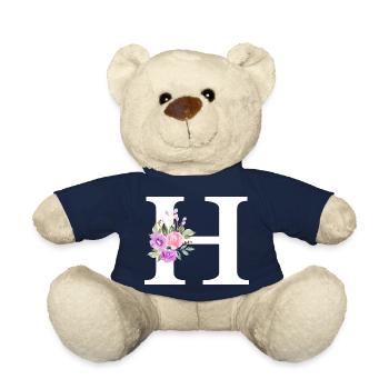 Lila Blumenbuchstabe h - Teddy - French Navy - Vorne