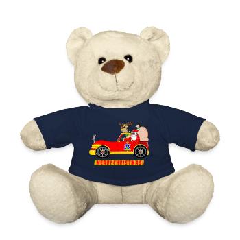 Funny Christmas Santa and Reindeer Race Car Toon - Teddy Bear - french navy - Front