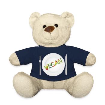 Teller mit VEGAN-Schrift aus Obst & Gemüse - Teddy - French Navy - Vorne