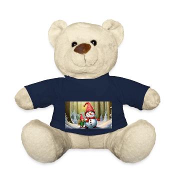 cute little gnomes everyday life building snowman - Teddy Bear - french navy - Front