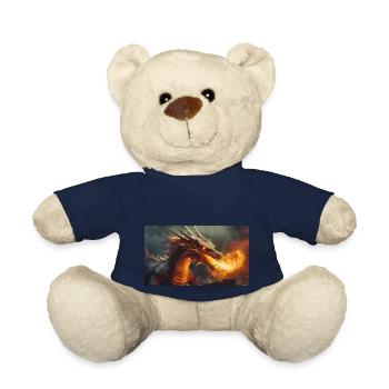 A realistic majestical dark dragon spitting flames - Teddy Bear - french navy - Front