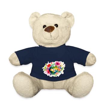 Earth surrounded by Flowers. Outlined, Aquarell - Teddy Bear - french navy - Front