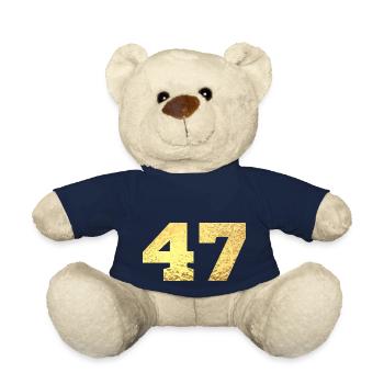Number 47 Gold Glitter - 47th Anniversary - Teddy Bear - french navy - Front