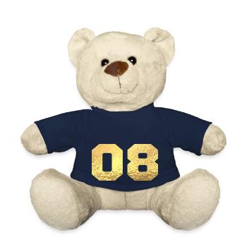 Number 8 Gold Glitter - 8th Anniversary - Teddy Bear - french navy - Front
