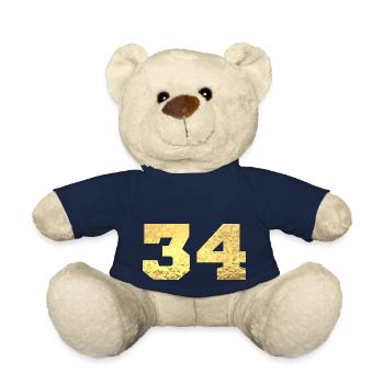 Number 34 Gold Glitter - 34th Anniversary - Teddy Bear - french navy - Front