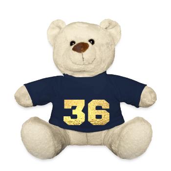 Numéro 36 paillettes doré - 36e anniversaire - Nounours - bleu marine - Devant