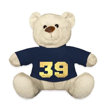 Number 39 Gold Glitter - 39th Anniversary - Teddy Bear - french navy - Front