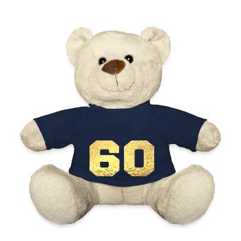 Number 60 Gold Glitter - 60th Anniversary - Teddy Bear - french navy - Front