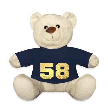 Number 58 Gold Glitter - 58th Anniversary - Teddy Bear - french navy - Front