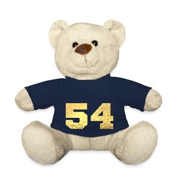 Number 54 Gold Glitter - 54th Anniversary - Teddy Bear - french navy - Front